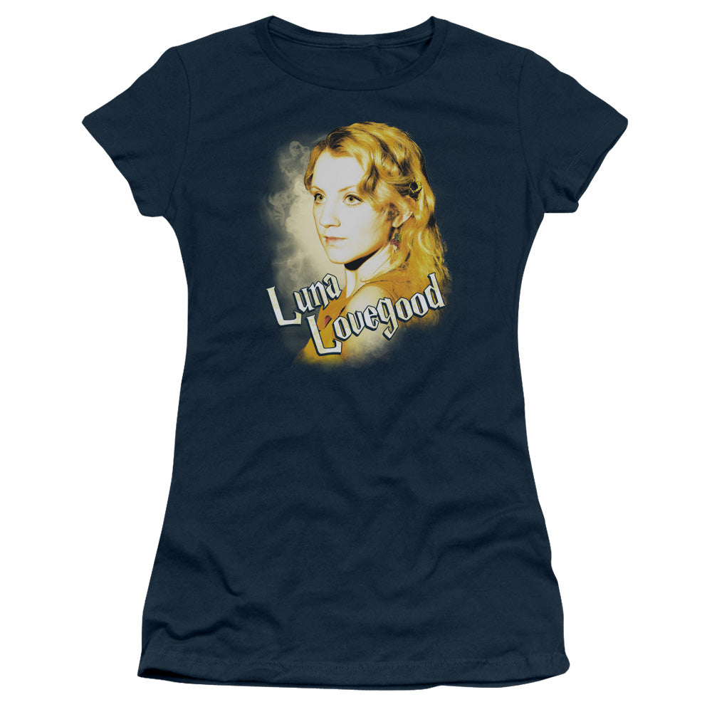 Harry Potter Luna Closeup Junior Sheer Cap Sleeve Womens T Shirt Navy Blue