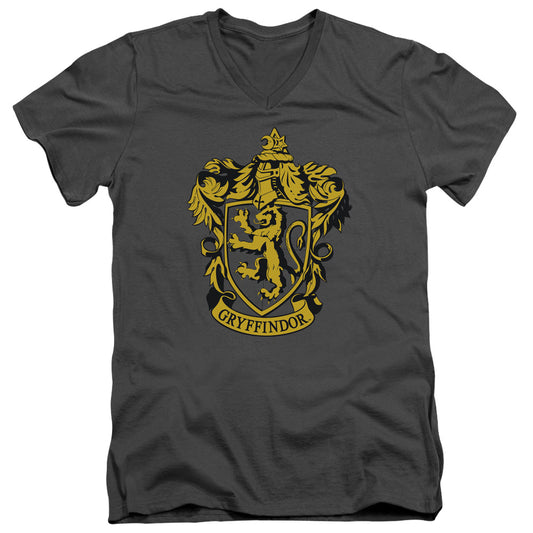 Harry Potter Gryffindor Crest Mens Slim Fit V-Neck T Shirt Charcoal