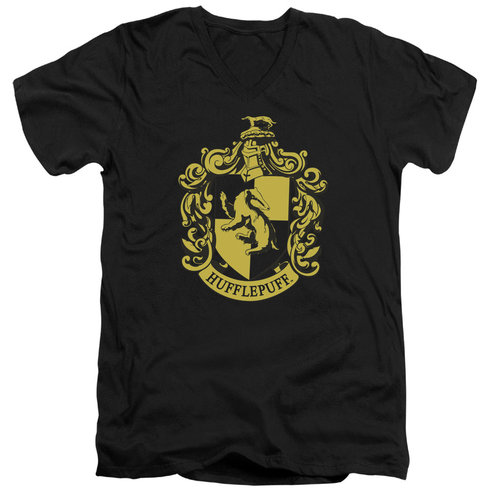 Harry Potter Hufflepuff Crest Mens Slim Fit V-Neck T Shirt Black