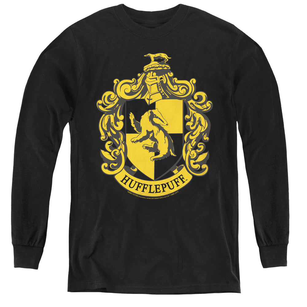 Harry Potter Hufflepuff Crest Long Sleeve Kids Youth T Shirt Black