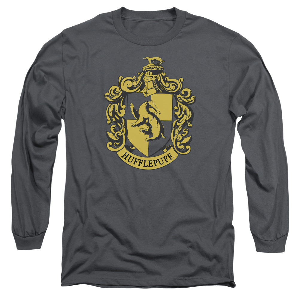 Harry Potter Hufflepuff Crest Mens Long Sleeve Shirt Charcoal