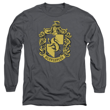 Harry Potter Hufflepuff Crest Mens Long Sleeve Shirt Charcoal