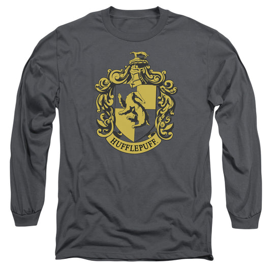 Harry Potter Hufflepuff Crest Mens Long Sleeve Shirt Charcoal