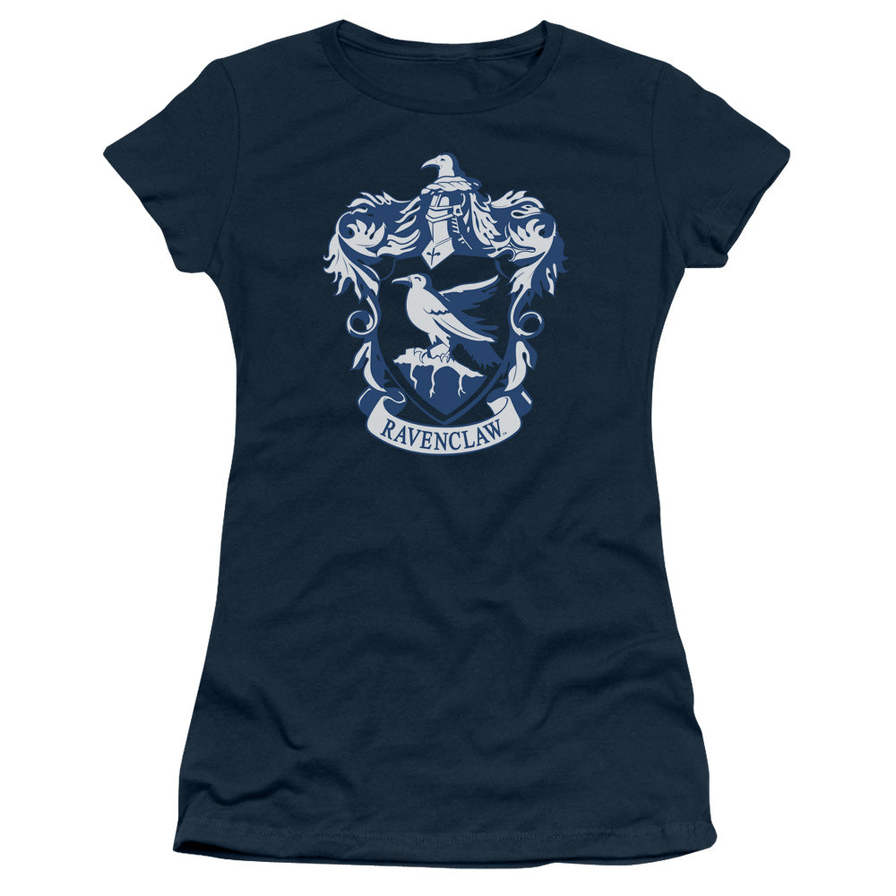 Harry Potter Ravenclaw Crest Junior Sheer Cap Sleeve Womens T Shirt Navy Blue