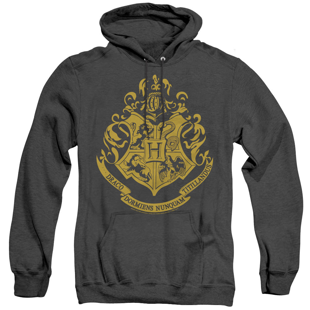 Harry Potter Hogwarts Crest Mens Heather Hoodie Black Officially Licensed