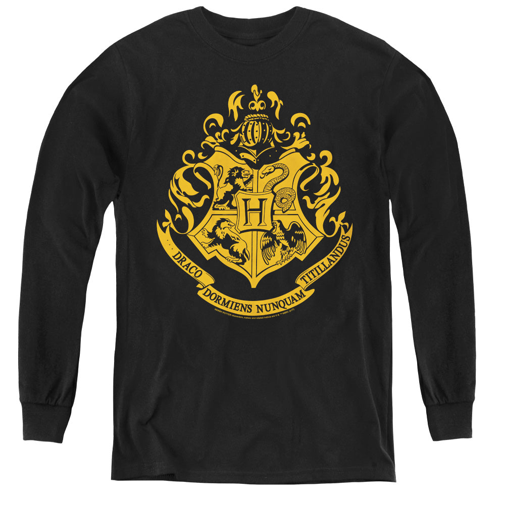 Harry Potter Hogwarts Crest Long Sleeve Kids Youth T Shirt Black