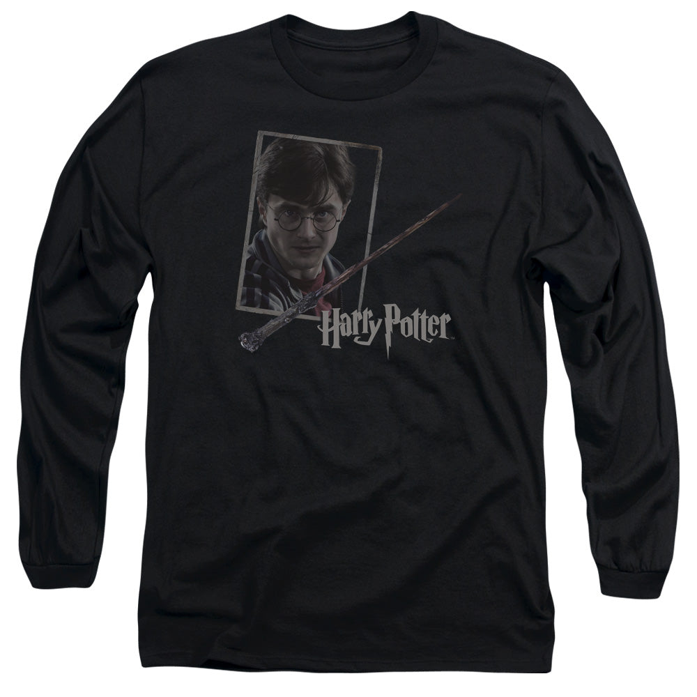 Harry Potter Harrys Wand Portrait Mens Long Sleeve Shirt Black