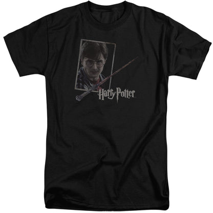 Harry Potter Harrys Wand Portrait Mens Tall T Shirt Black Officially Licensed