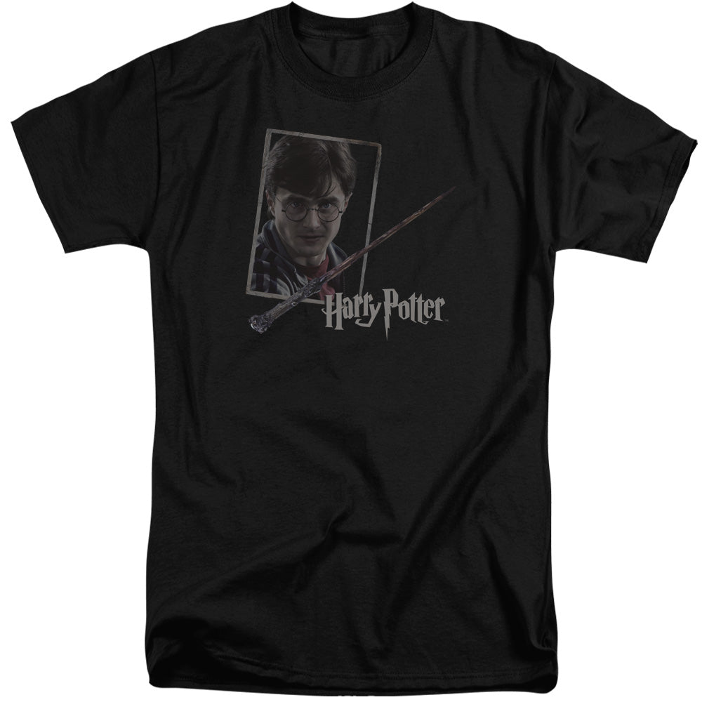 Harry Potter Harrys Wand Portrait Mens Tall T Shirt Black