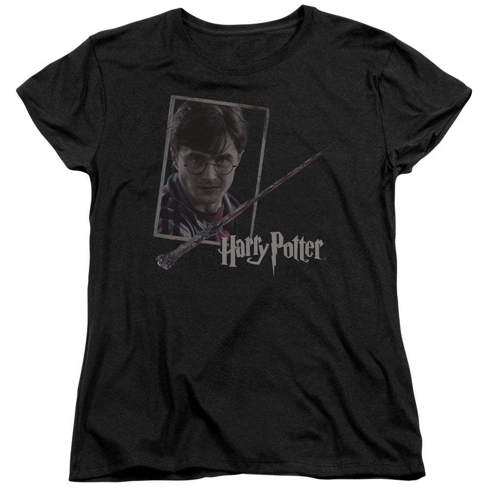 Harry Potter Harrys Wand Portrait Womens T Shirt Black