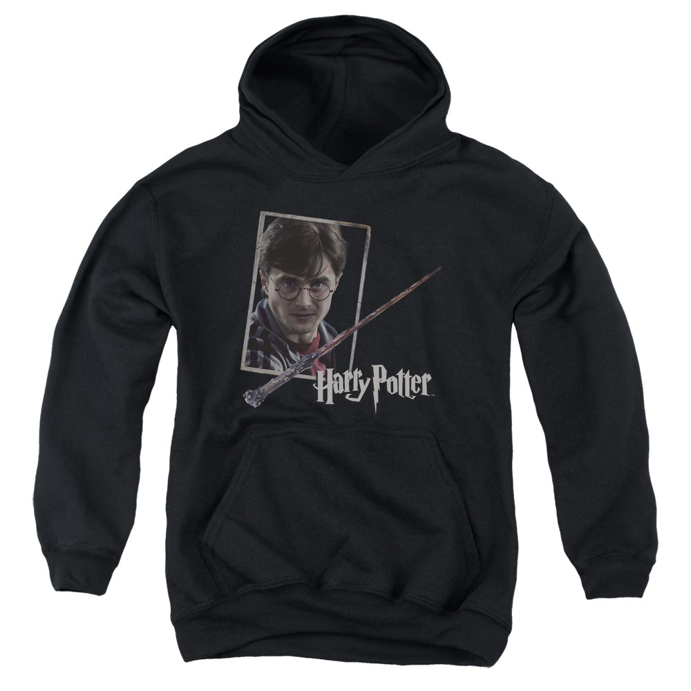 Harry Potter Harrys Wand Portrait Kids Youth Hoodie Black