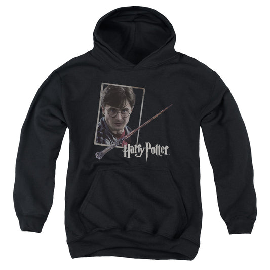 Harry Potter Harrys Wand Portrait Kids Youth Hoodie Black