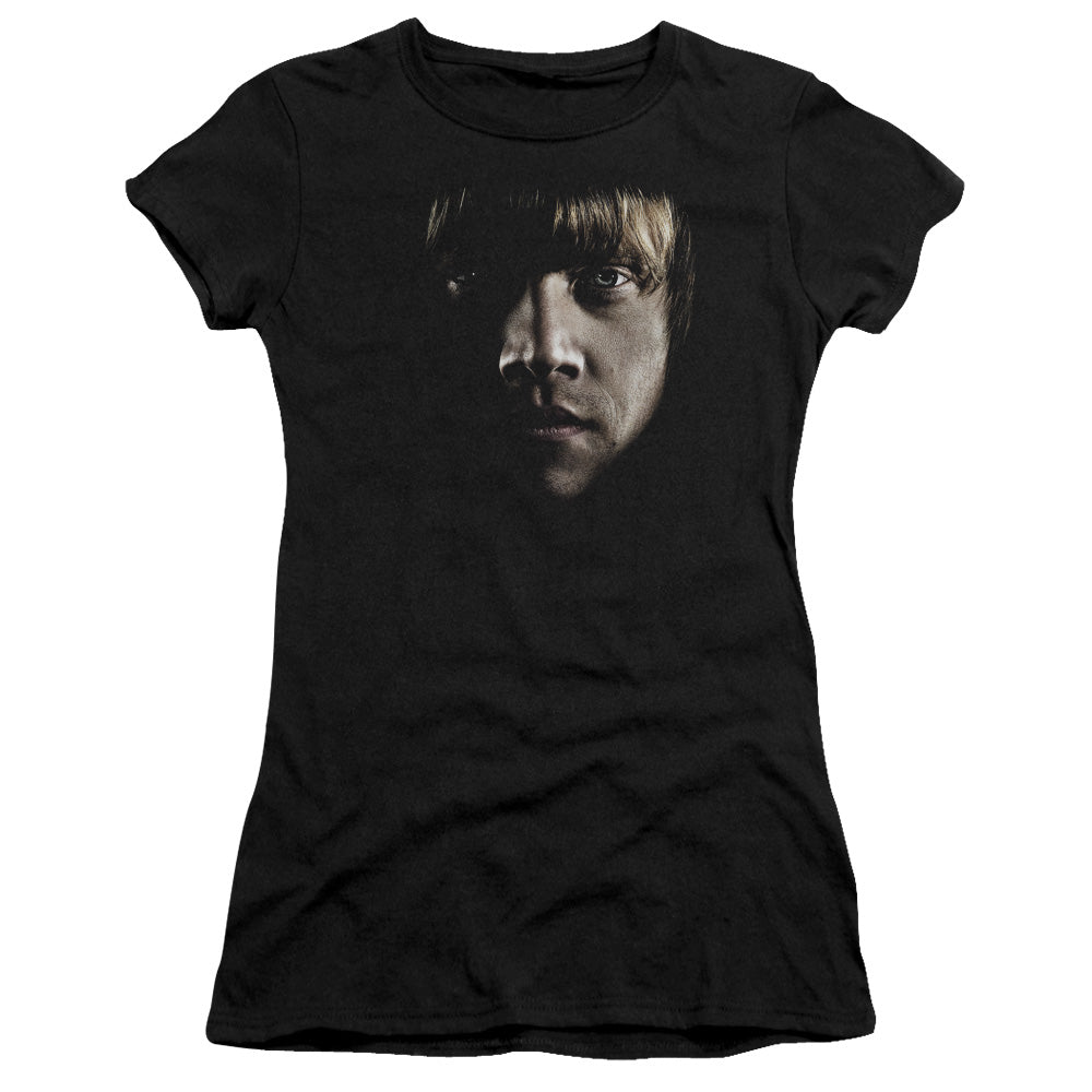 Harry Potter Ron Poster Head Junior Sheer Cap Sleeve Womens T Shirt Black