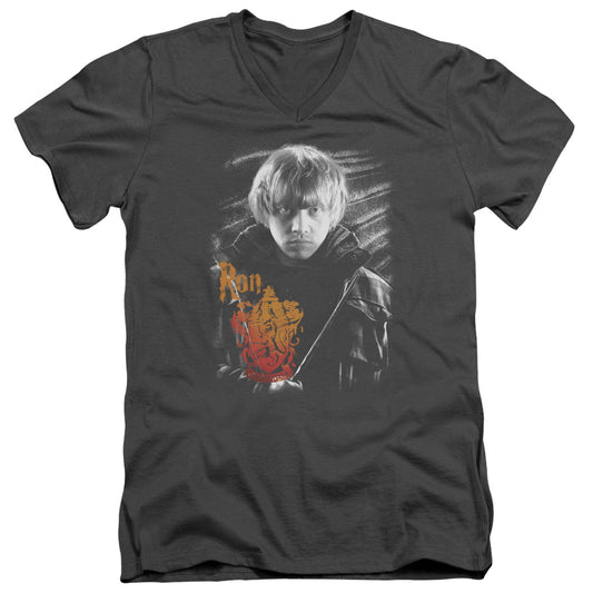 Harry Potter Ron Portrait Mens Slim Fit V-Neck T Shirt Charcoal