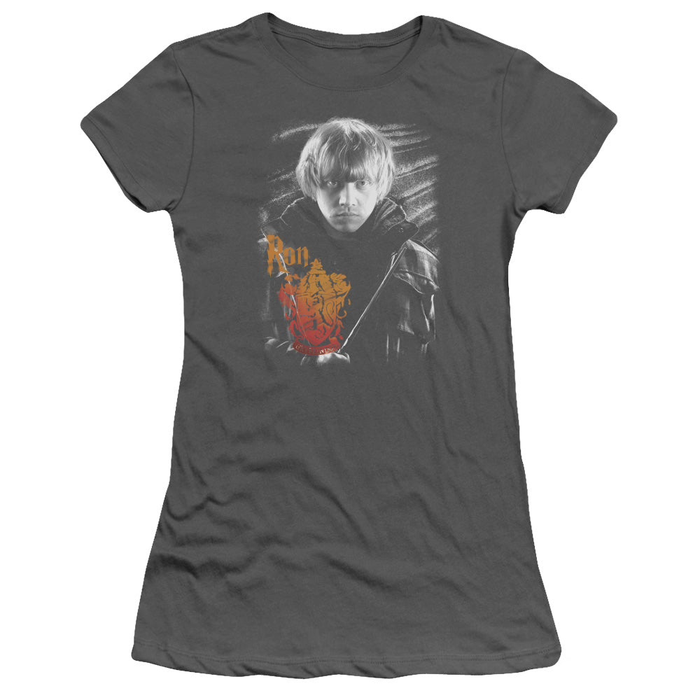 Harry Potter Ron Portrait Junior Sheer Cap Sleeve Womens T Shirt Charcoal