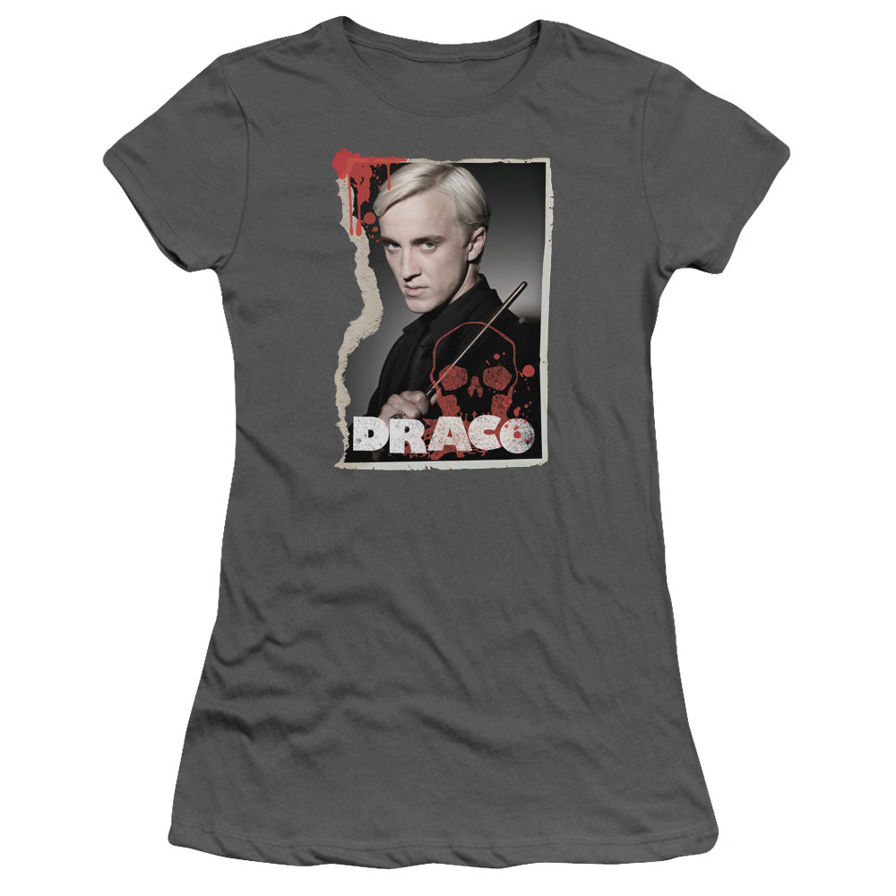 Harry Potter Draco Frame Junior Sheer Cap Sleeve Womens T Shirt Charcoal