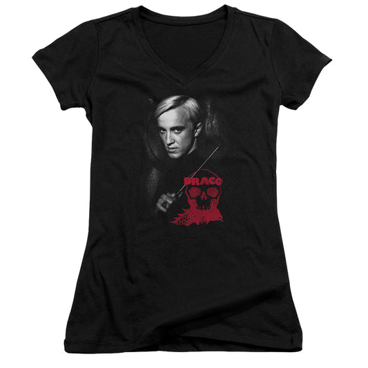 Harry Potter Draco Portrait Junior Sheer Cap Sleeve V-Neck Womens T Shirt Black