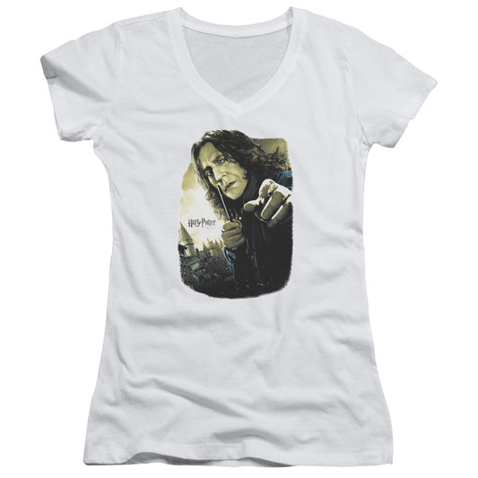 Harry Potter Snape Poster Junior Sheer Cap Sleeve V-Neck Womens T Shirt White