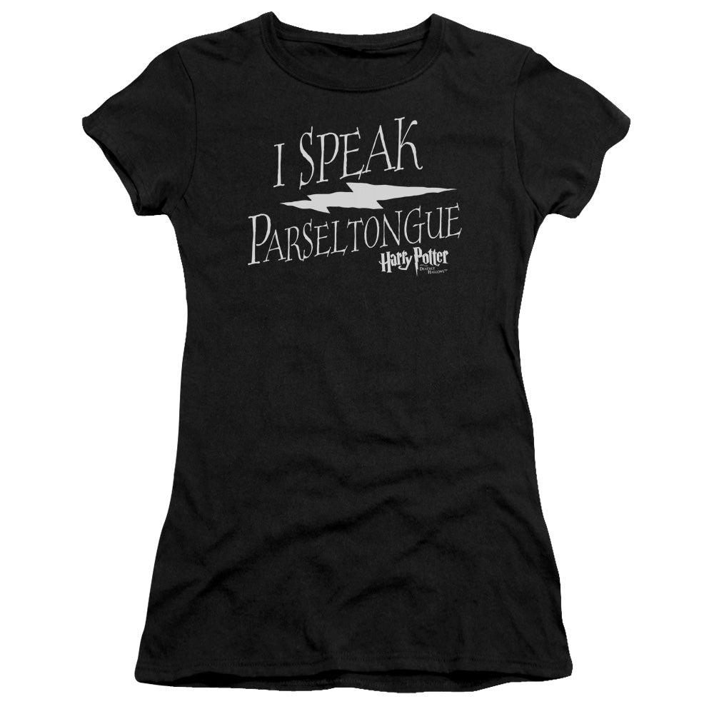 Harry Potter I Speak Parseltongue Junior Sheer Cap Sleeve Womens T Shirt Black