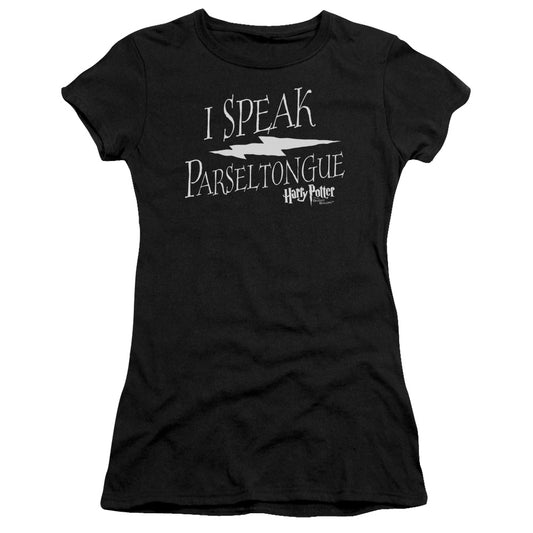 Harry Potter I Speak Parseltongue Junior Sheer Cap Sleeve Womens T Shirt Black