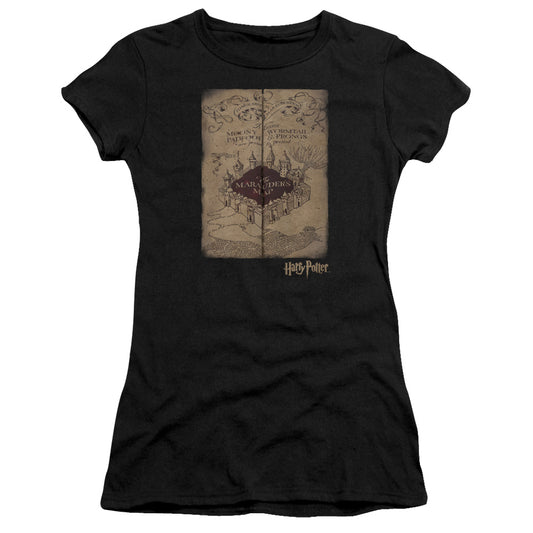 Harry Potter Marauders Map Junior Sheer Cap Sleeve Womens T Shirt Black