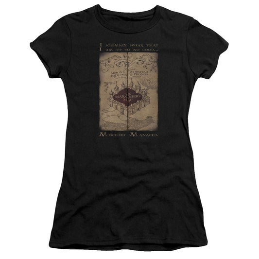 Harry Potter Marauders Map Words Junior Sheer Cap Sleeve Womens T Shirt Black