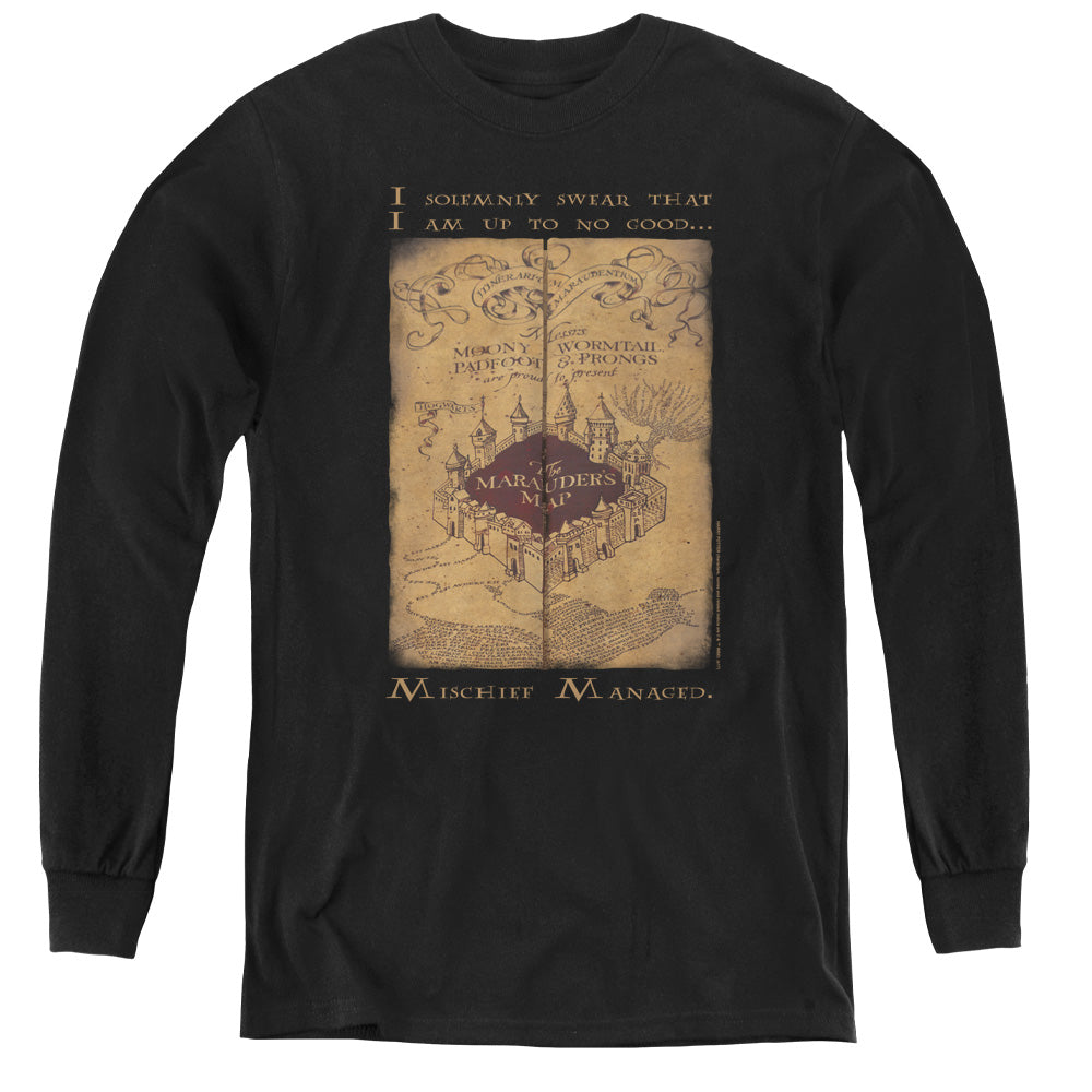 Harry Potter Marauders Map Words Long Sleeve Kids Youth T Shirt Black