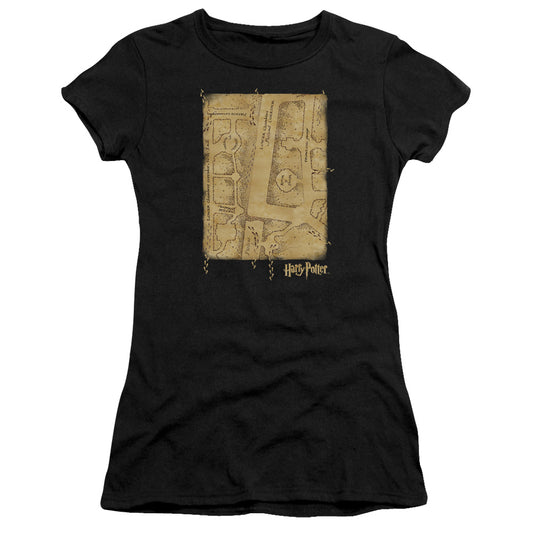 Harry Potter Marauders Map Interior Junior Sheer Cap Sleeve Womens T Shirt Black