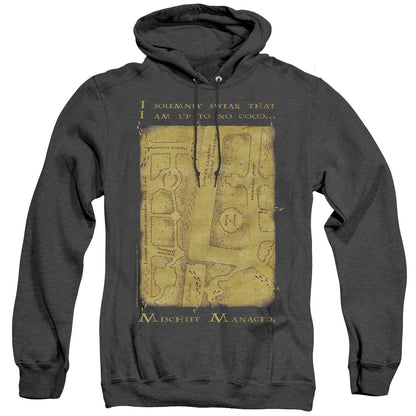 Harry Potter Marauders Map Interior Words Mens Heather Hoodie Black Officially Licensed