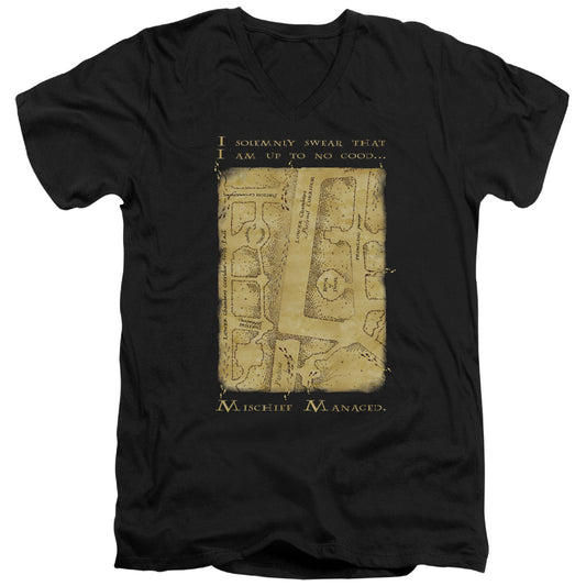 Harry Potter Marauders Map Interior Words Mens Slim Fit V-Neck T Shirt Black
