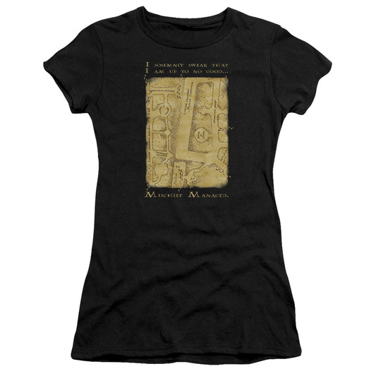 Harry Potter Marauders Map Interior Words Junior Sheer Cap Sleeve Womens T Shirt Black