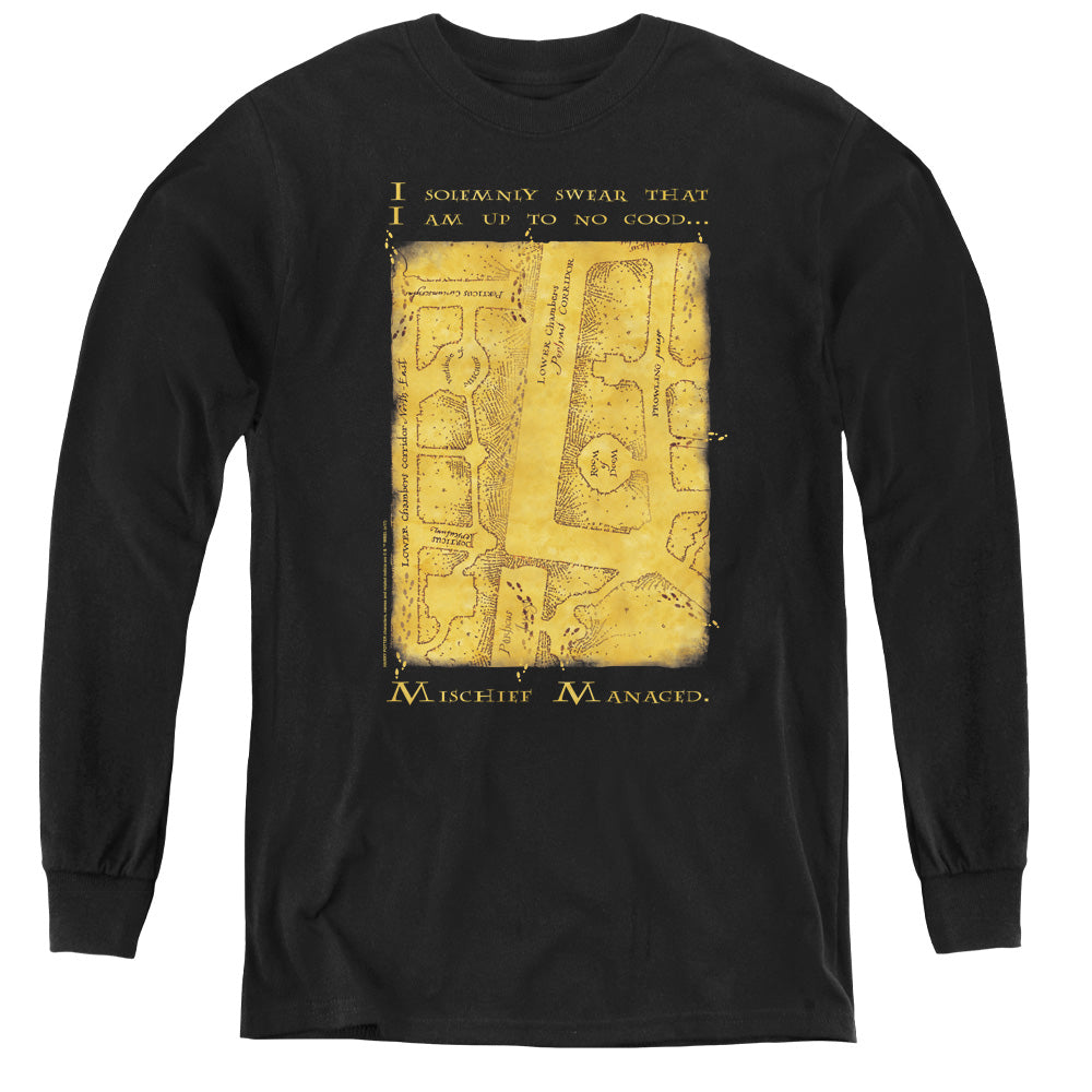 Harry Potter Marauders Map Interior Words Long Sleeve Kids Youth T Shirt Black