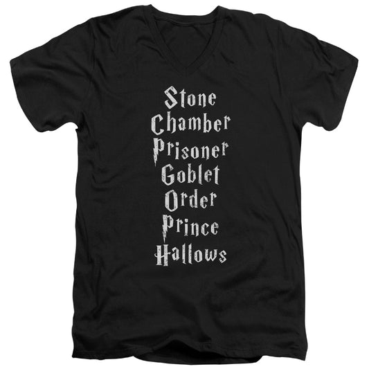 Harry Potter Titles Mens Slim Fit V-Neck T Shirt Black