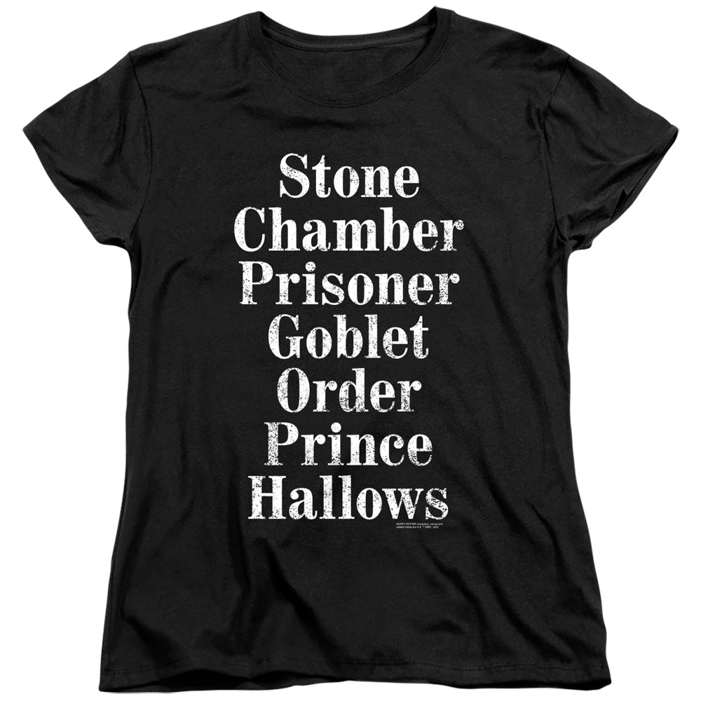 Harry Potter Titles Womens T Shirt Black