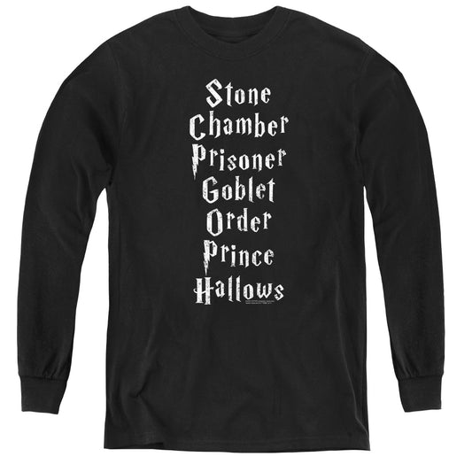 Harry Potter Titles Long Sleeve Kids Youth T Shirt Black