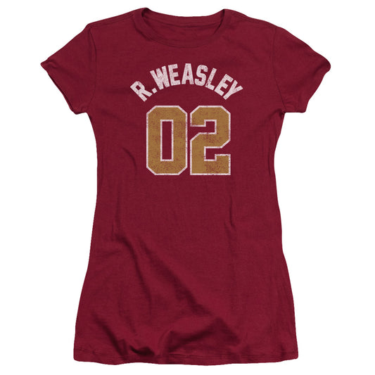 Harry Potter Weasley Jersey Junior Sheer Cap Sleeve Womens T Shirt Cardinal