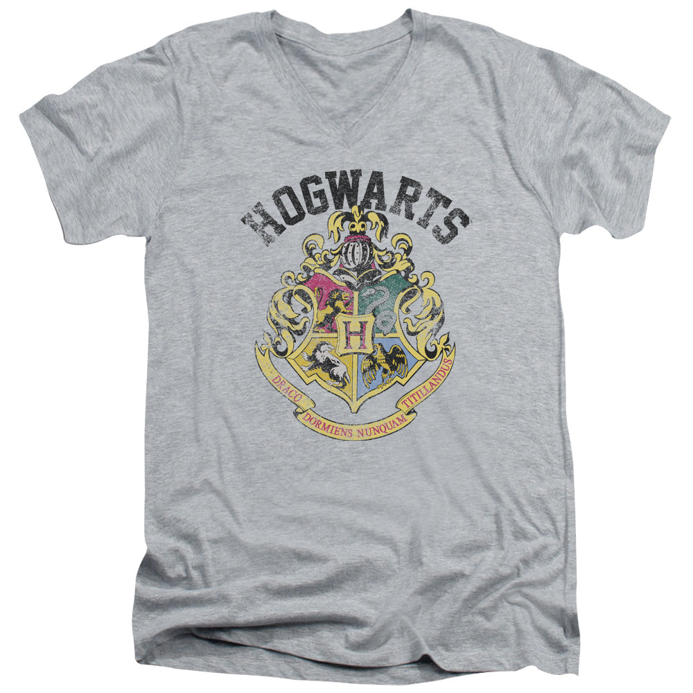 Harry Potter Hogwarts Crest Mens Slim Fit V-Neck T Shirt Athletic Heather