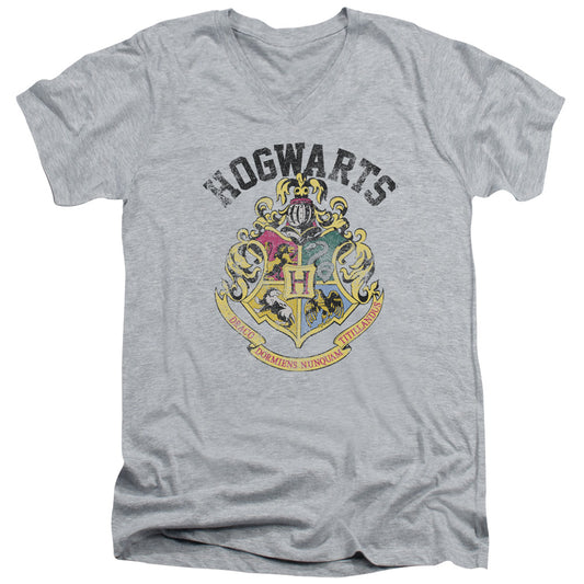 Harry Potter Hogwarts Crest Mens Slim Fit V-Neck T Shirt Athletic Heather