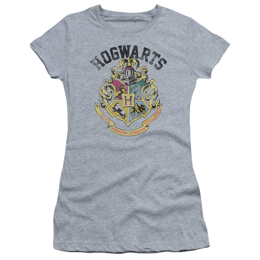 Harry Potter Hogwarts Crest Junior Sheer Cap Sleeve Womens T Shirt Athletic Heather