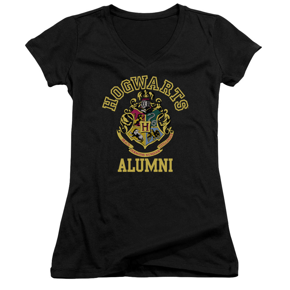 Harry Potter Hogwarts Alumni Junior Sheer Cap Sleeve V-Neck Womens T Shirt Black