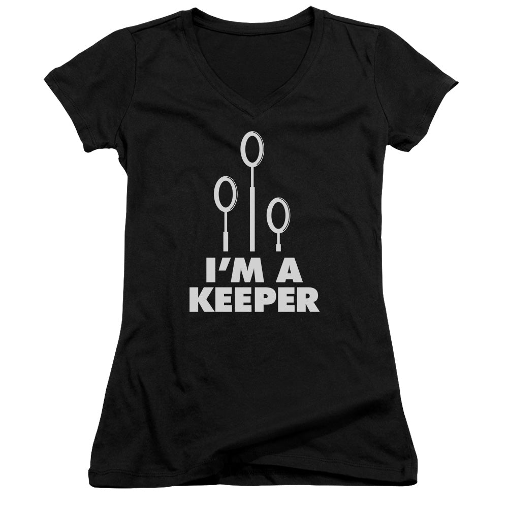 Harry Potter Keeper Junior Sheer Cap Sleeve V-Neck Womens T Shirt Black