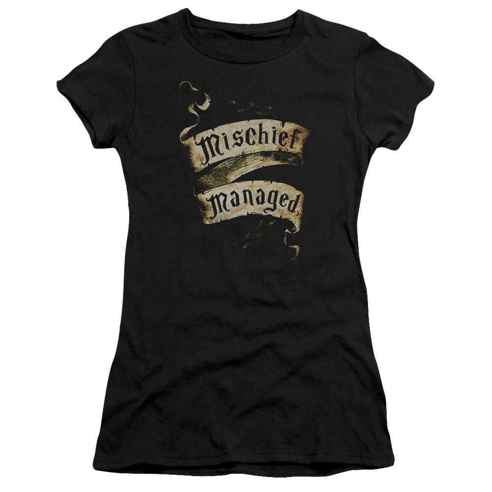 Harry Potter Mischief Managed Junior Sheer Cap Sleeve Womens T Shirt Black