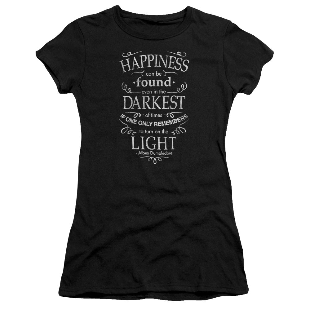 Harry Potter Happiness Junior Sheer Cap Sleeve Womens T Shirt Black