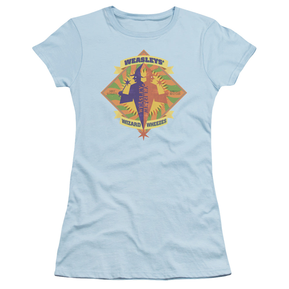 Harry Potter Wizard Wheezes Junior Sheer Cap Sleeve Womens T Shirt Light Blue