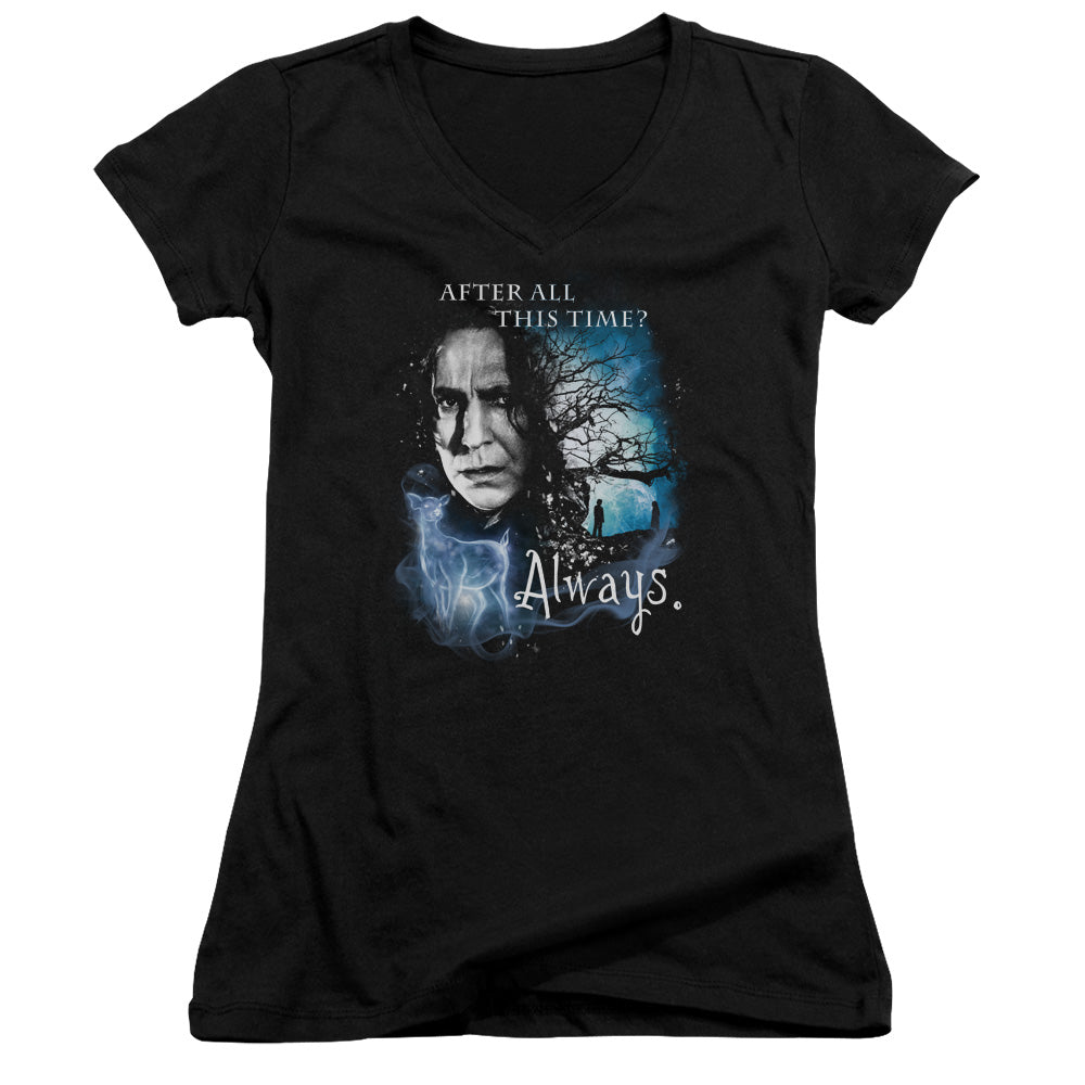 Harry Potter Always Junior Sheer Cap Sleeve V-Neck Womens T Shirt Black