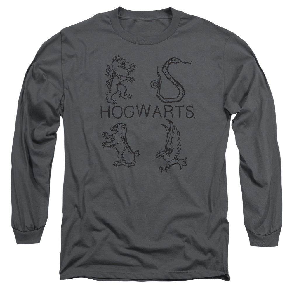 Harry Potter Literary Crests Mens Long Sleeve Shirt Charcoal