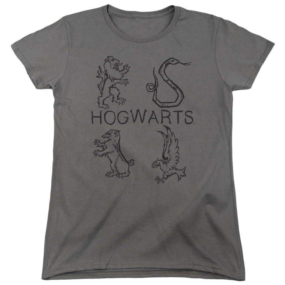 Harry Potter Literary Crests Womens T Shirt Charcoal