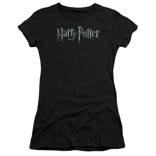 Harry Potter Logo Junior Sheer Cap Sleeve Womens T Shirt Black