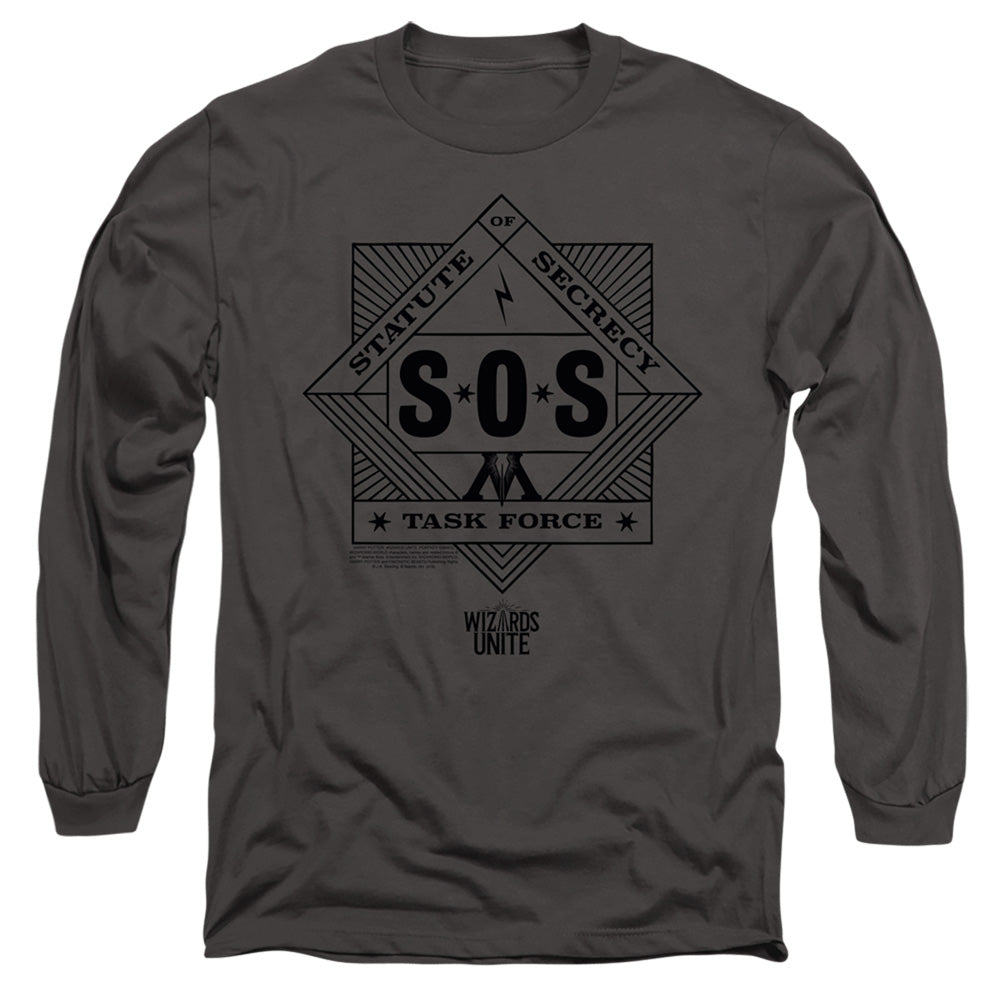 Harry Potter Wizards Unite SOS Task Force Mens Long Sleeve Shirt Charcoal