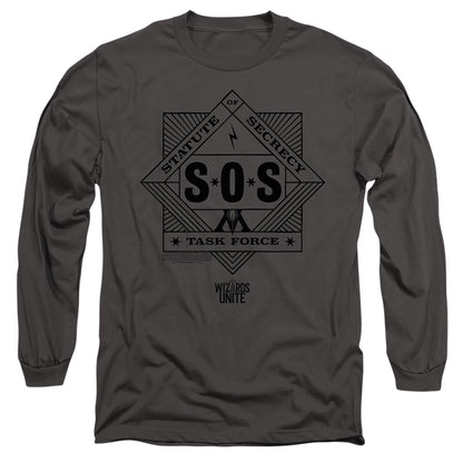 Harry Potter Wizards Unite SOS Task Force Mens Long Sleeve Shirt Charcoal